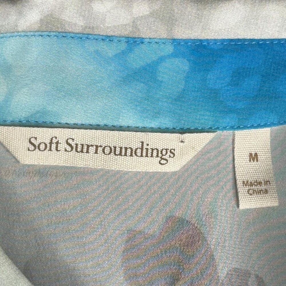 Soft Surroundings Shirt Womens Medium Blue Silk Floral Button Front Tunic Top - Picture 4 of 12
